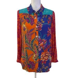 Soft Surroundings Size S Hermosa Tunic Button Up Top Blouse Shirt Art Floral